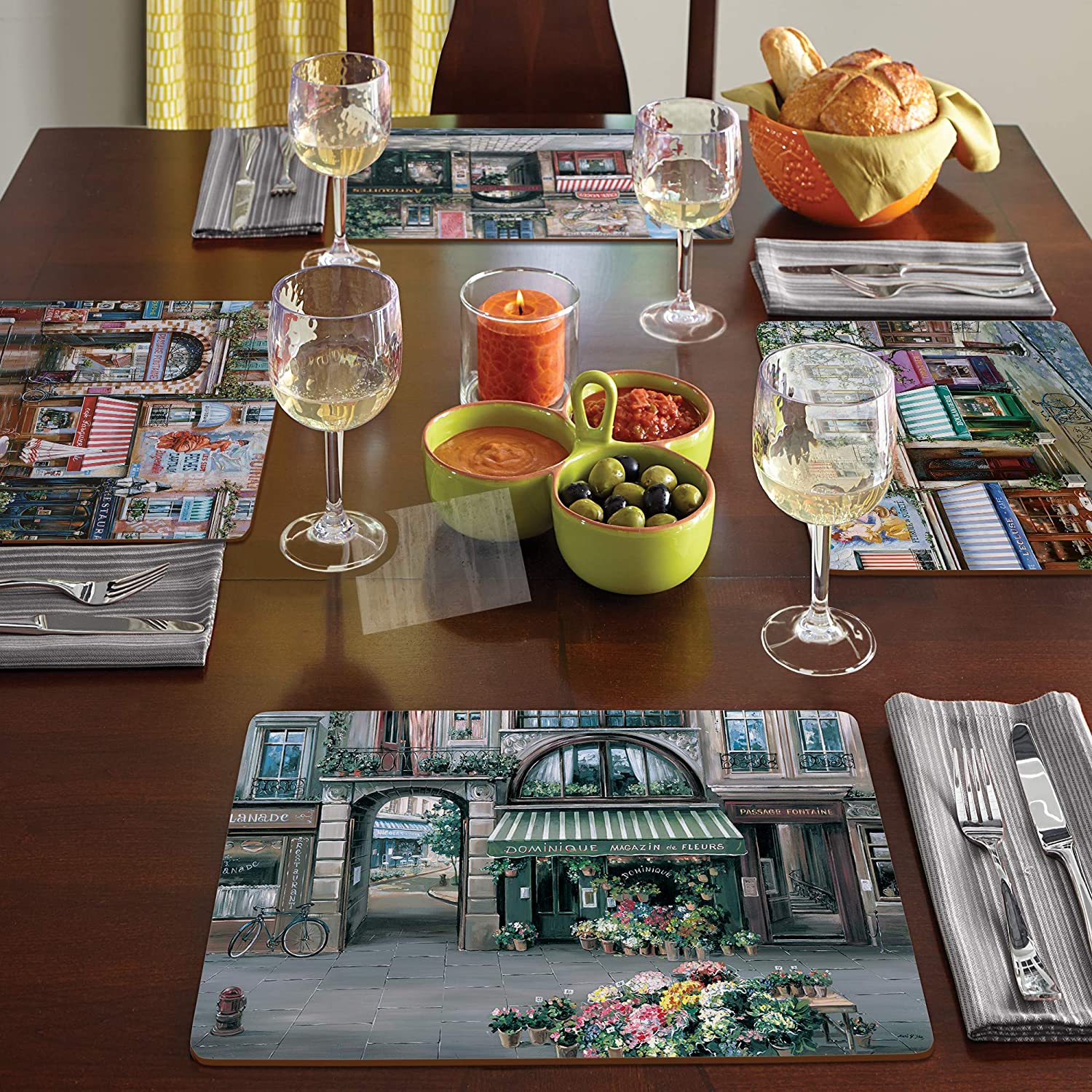 Village Square Hardboard 코르크 등받이 ​​테이블 매트 4종 세트 by Cala Home : Home & Kitchen