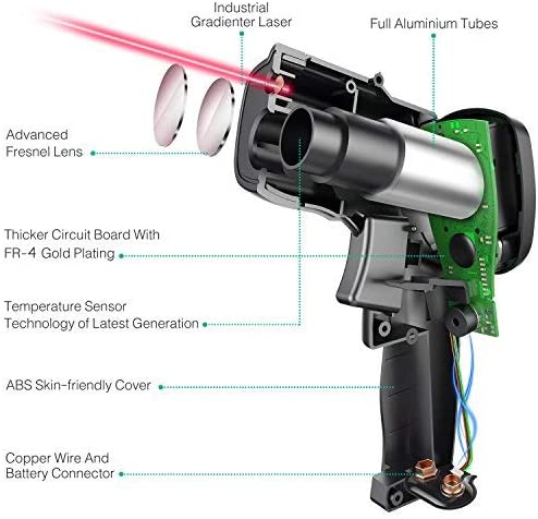 적외선 온도계(사람용 아님) -58°F~1022°F SURPEERDigital Laser 비접촉 적외선 온도총/방사능 조정 가능/육류 온도계 포함(키친/요리 바비큐/자동차/산업용)