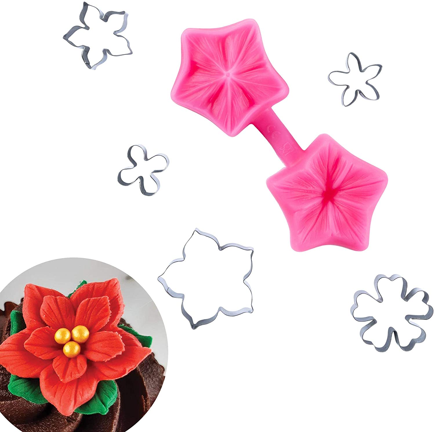 Petunia Foodant Flowers Cutter 및 Mold Multi Set - 크리스마스 꽃 몰드 - 클레이 검파스 아이싱 페이퍼클레이 피모 폴리머 클레이: 키친 & 다이닝