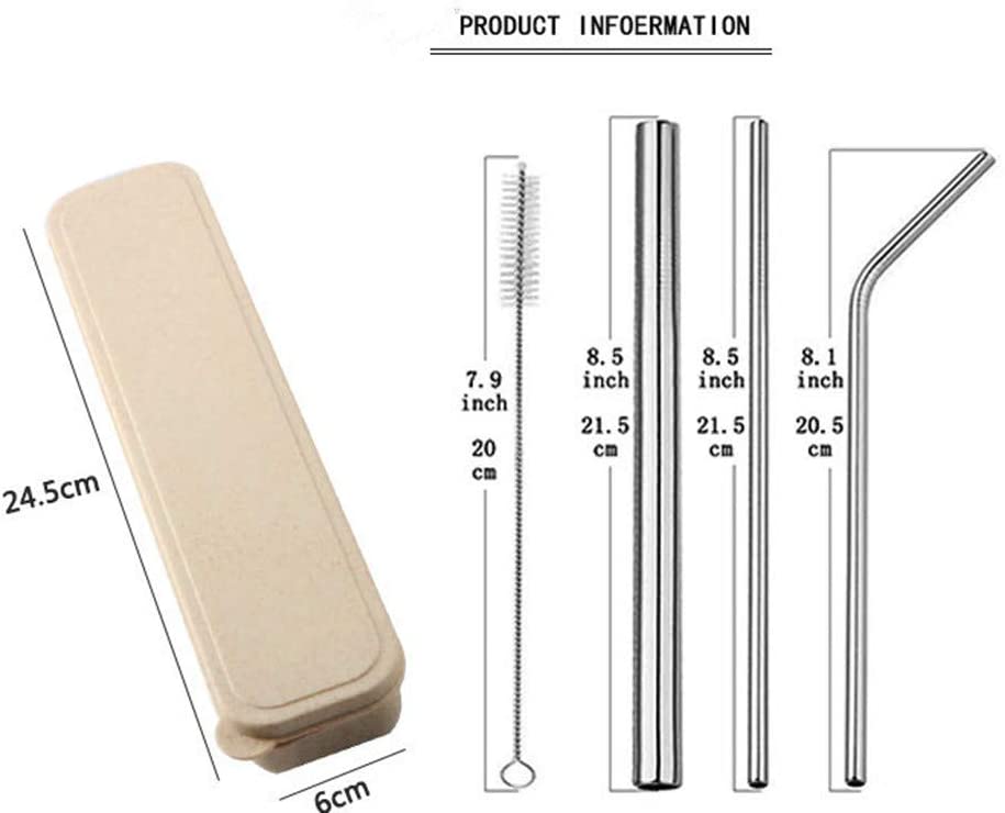 휴대용 하드 케이스를 장착한 주큐 재사용 음료 빨대 스테인리스 스틸 빨대 - 20온스 텀블러 예티 콜드 음료 및 스무디용 8.5인치(2 스트레이트 - 1 벤트 - 1 클리닝 브러시 - 1 케이스):