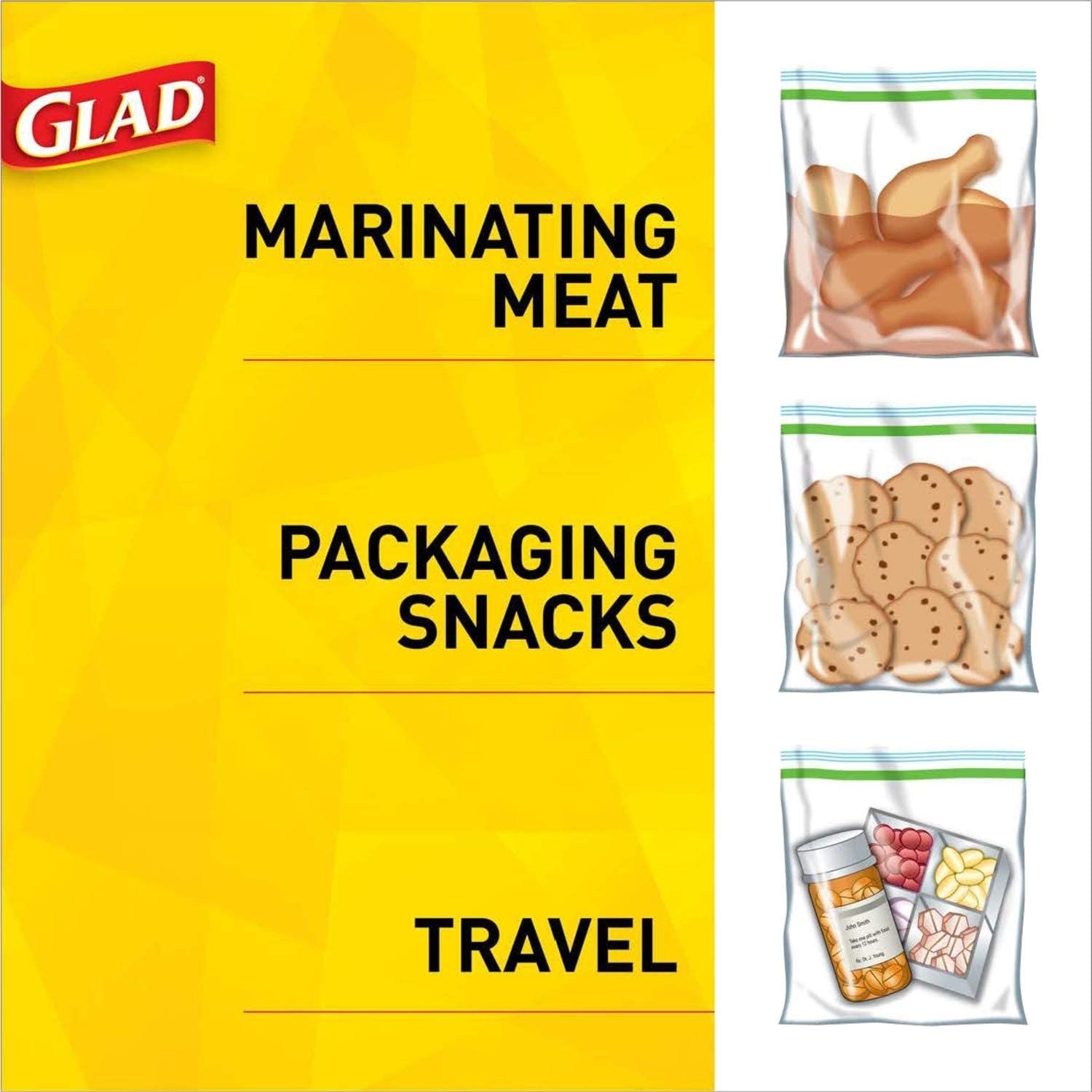 Glad® 지퍼 식품 보관 샌드위치 백-100 카운트, 12 개입