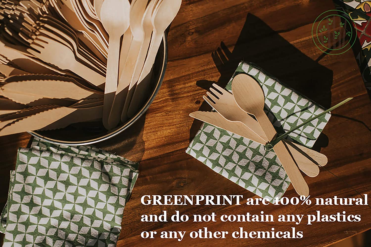 GREENPRINT 일회용 나무 칼 세트-150 조각 총 : 50 포크, 50 스푼, 나이프 50, 6 인치 길이 친환경 생분해 성 퇴비 가능한 나무 식기 나무 칼