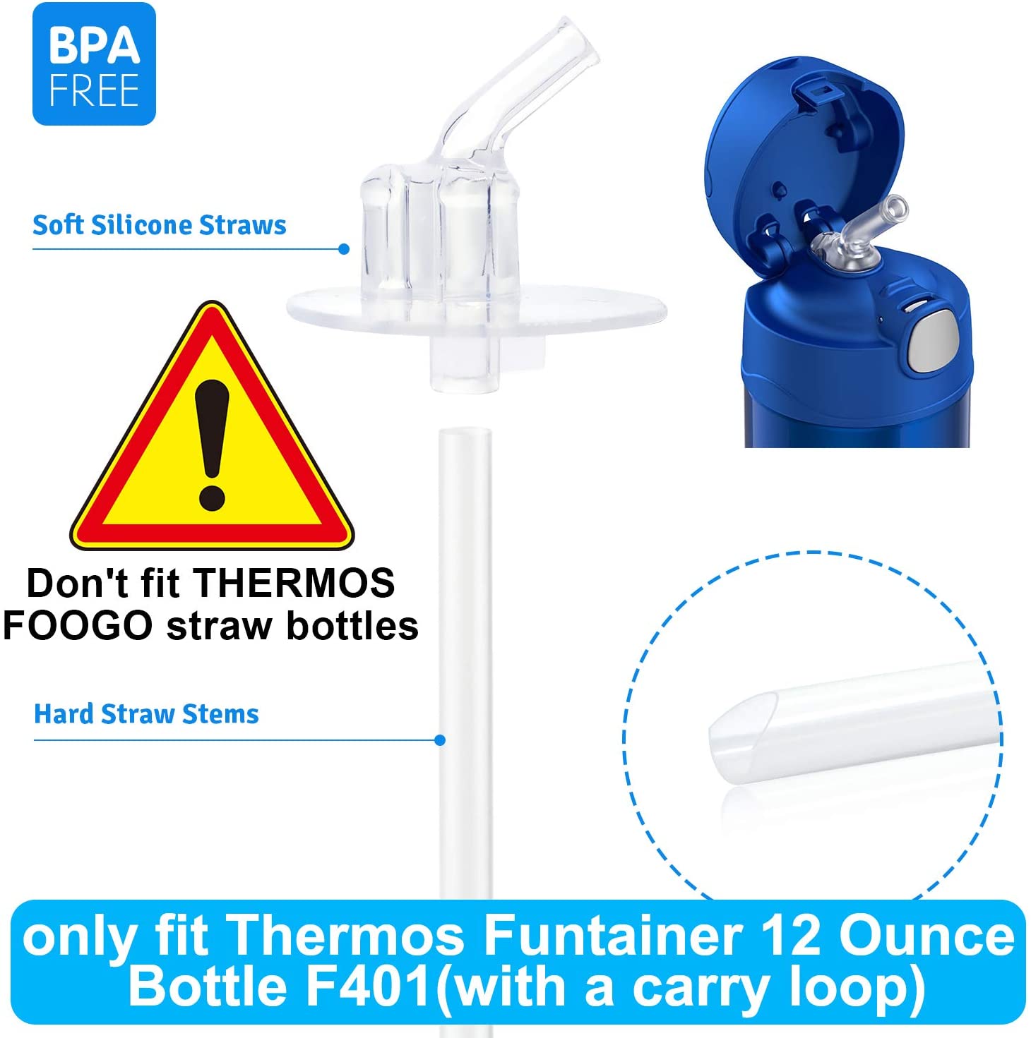 Thermos Funtainer 12 온스 병 F401 (캐리 캐리 포함), 청소용 브러시가 달린 마시는 빨대