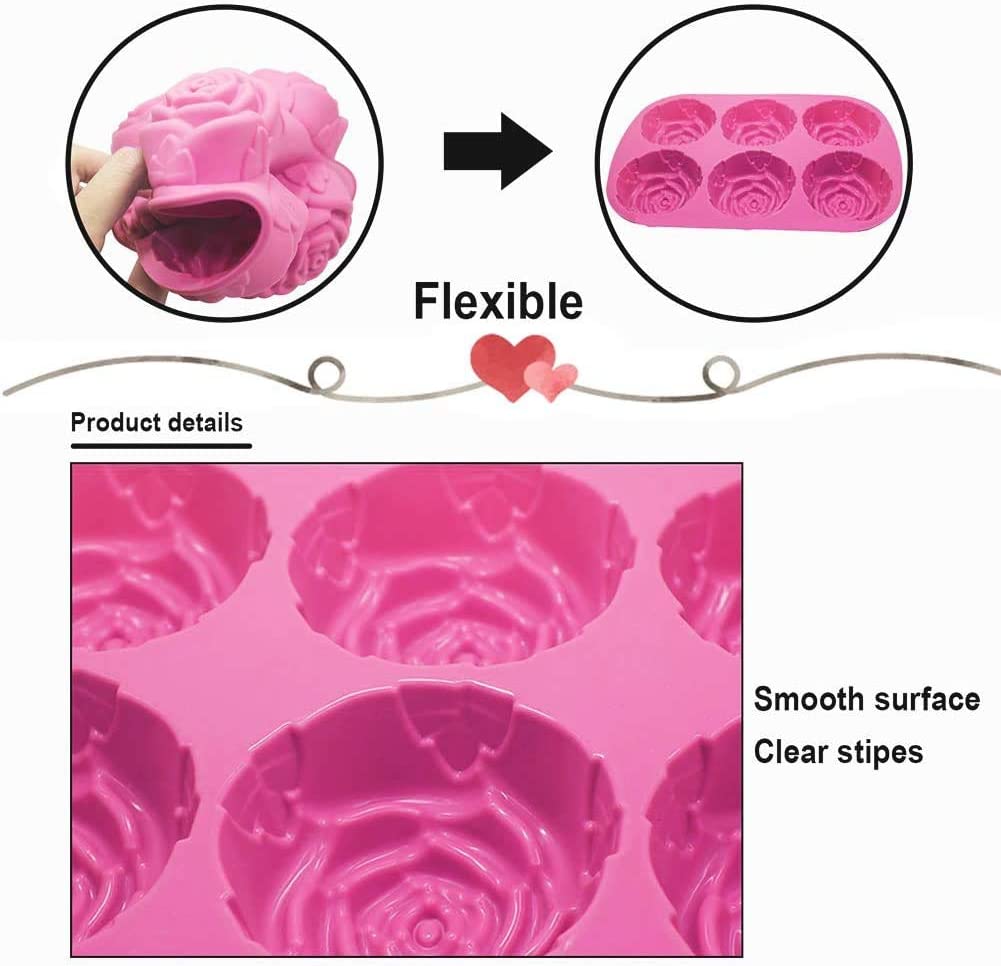 장미 꽃 모양의 실리콘 금형 베이킹 오븐용 접시 금형, 초콜릿 설탕 및 케이크 장식 도구, 젤리 푸딩 쿠키를 만들기위한 꽃 모양의 팬 초콜릿, DIY 수제 비누 트레이