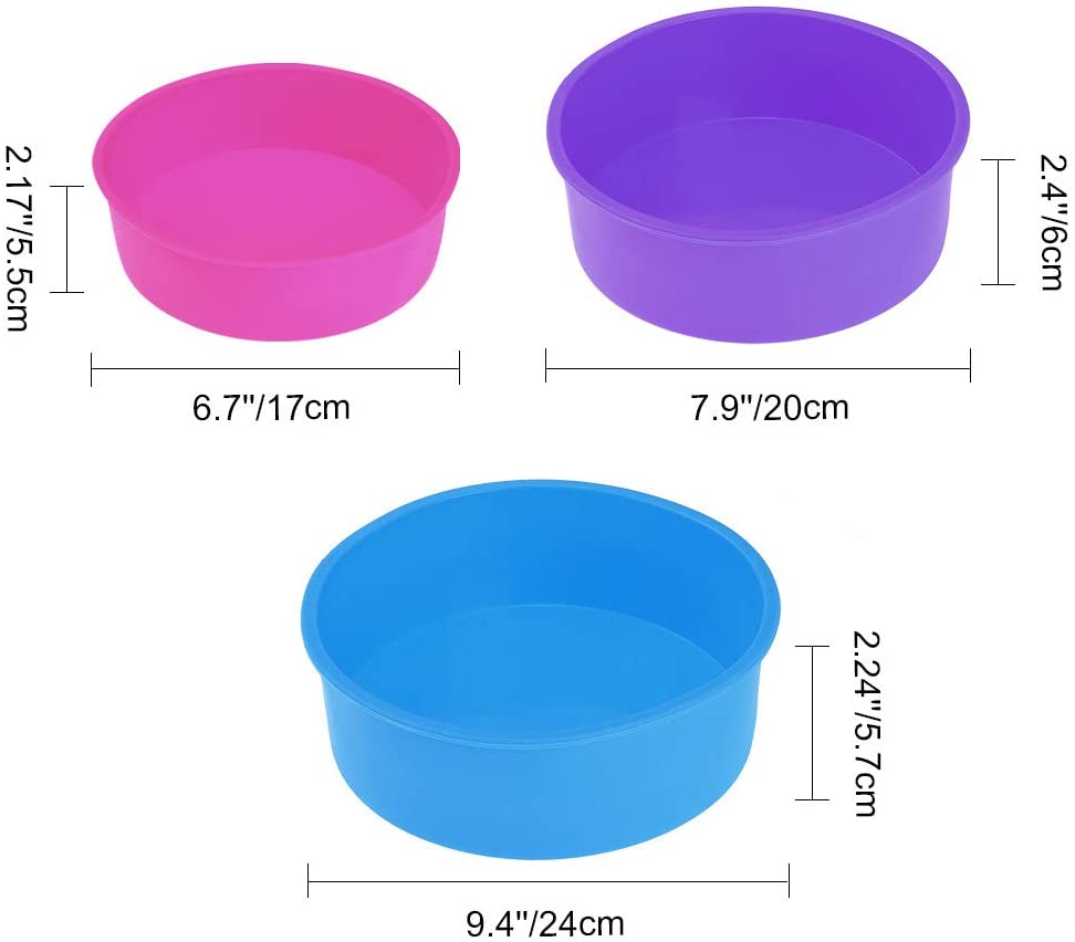 Uarter 실리콘 케이크 몰드 베이킹 오븐용 접시 팬 원형 9 인치 8 인치 및 6 인치, BPA 프리, 블루 및 로즈, 3 개 세트 (3 팩)