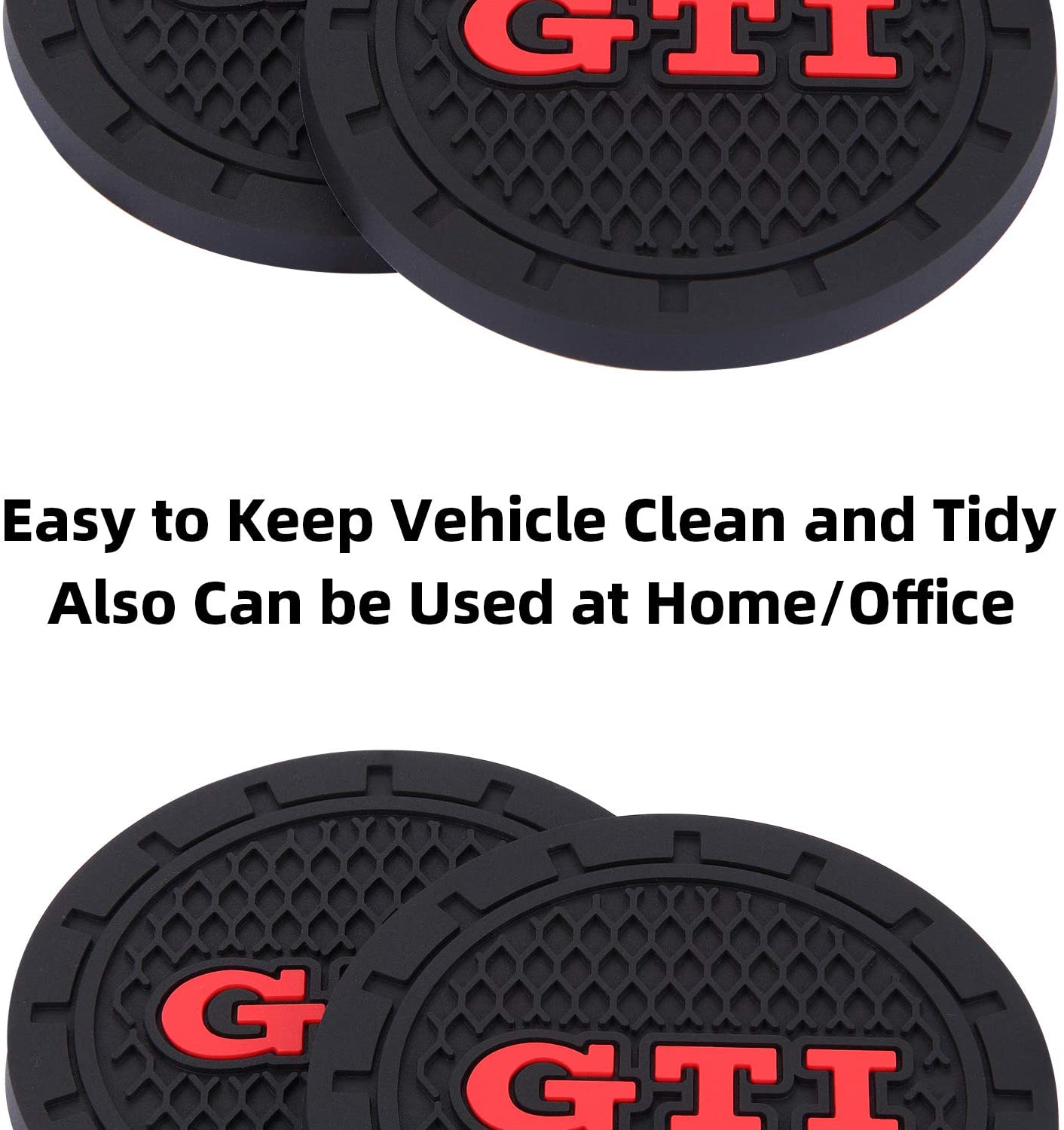 4Car4U for Volkswagen VW GTI컵 홀더용 코스터 자동차 액세서리 Silicone Anti Slip Cup Mat Fits VW 골프 GTI Passat Arteon Tuchan Atas Beatle Series(2.75인치 직경-2PCS)