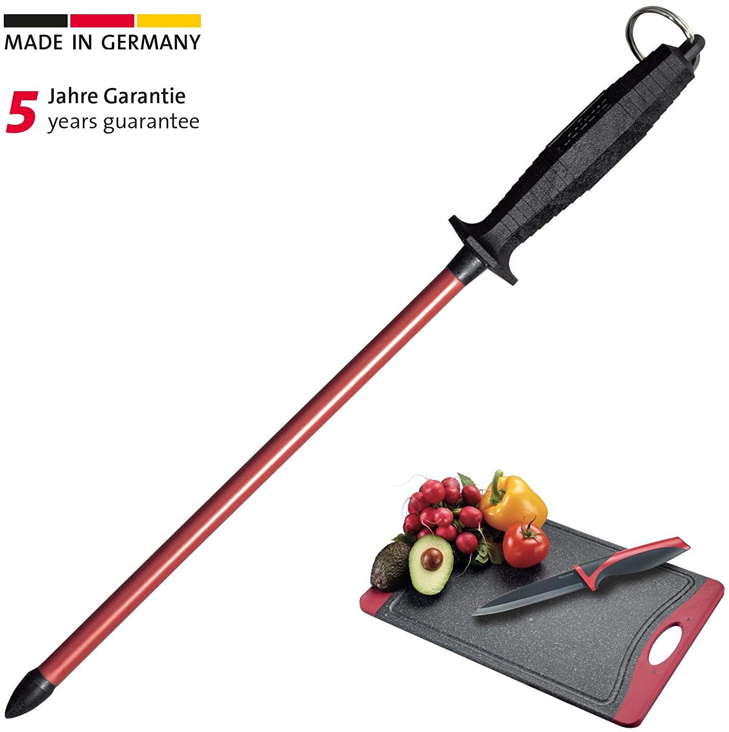 Westmark Knife Sharpener Sieger-Long-Life 28cm 소결 루비, 검정 / 빨강, 28cm