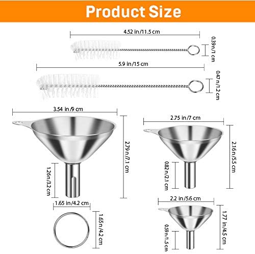 병충전용 깔때기, YGDZ 3pcs 에센셜 오일 향신료 액체용 소형 푸드 그레이드 스테인리스 스틸 메탈 키친 깔때기 세트, 2pcs 클렌징 브러쉬: