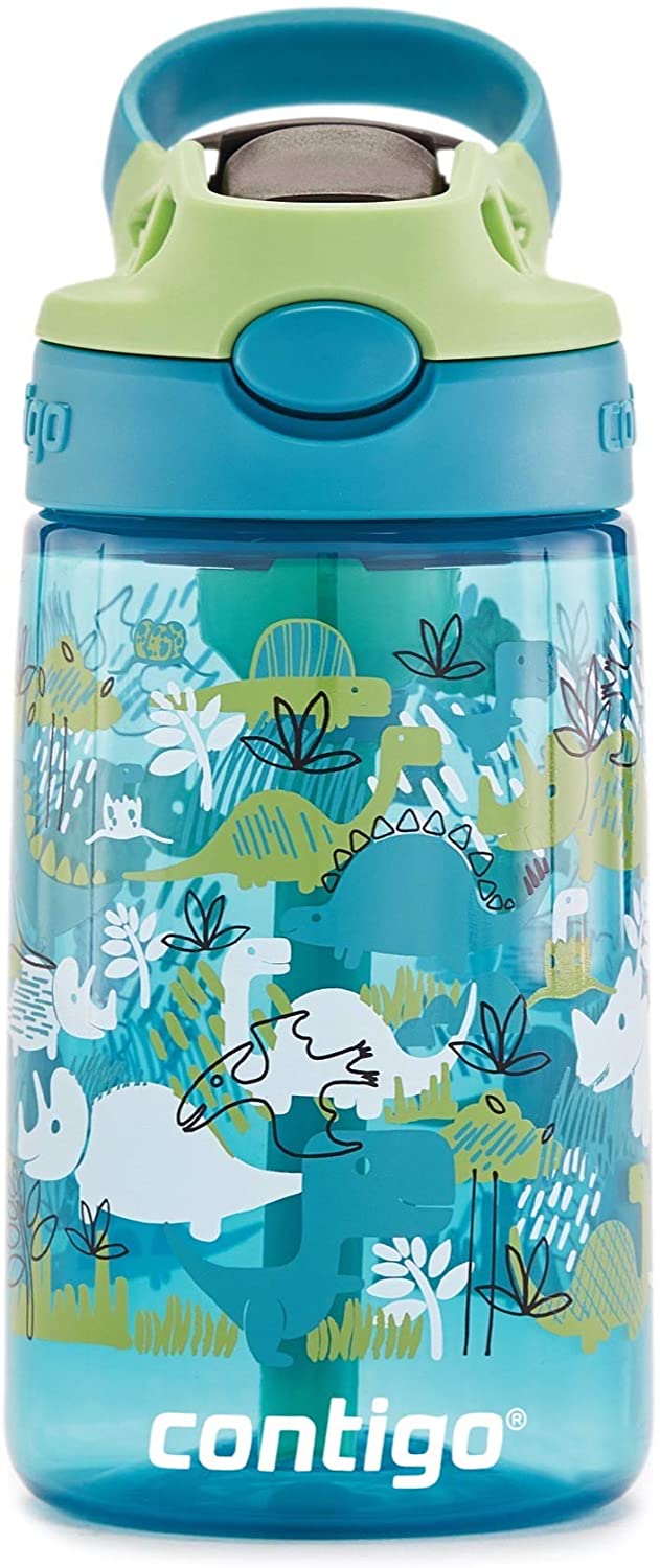 재설계된 AUTOSPOUT 빨대가 있는 Contigo Kids 물병, 14oz., Dino: Kitchen & Dining