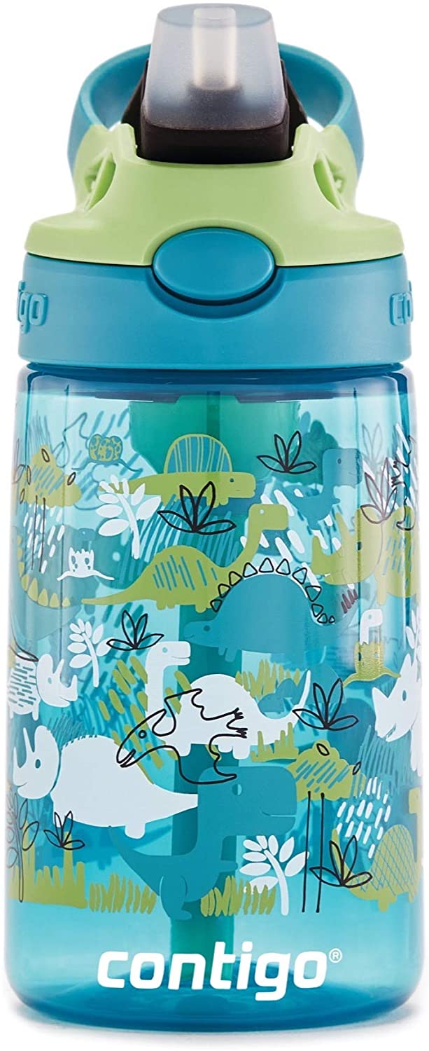 재설계된 AUTOSPOUT 빨대가 있는 Contigo Kids 물병, 14oz., Dino: Kitchen & Dining