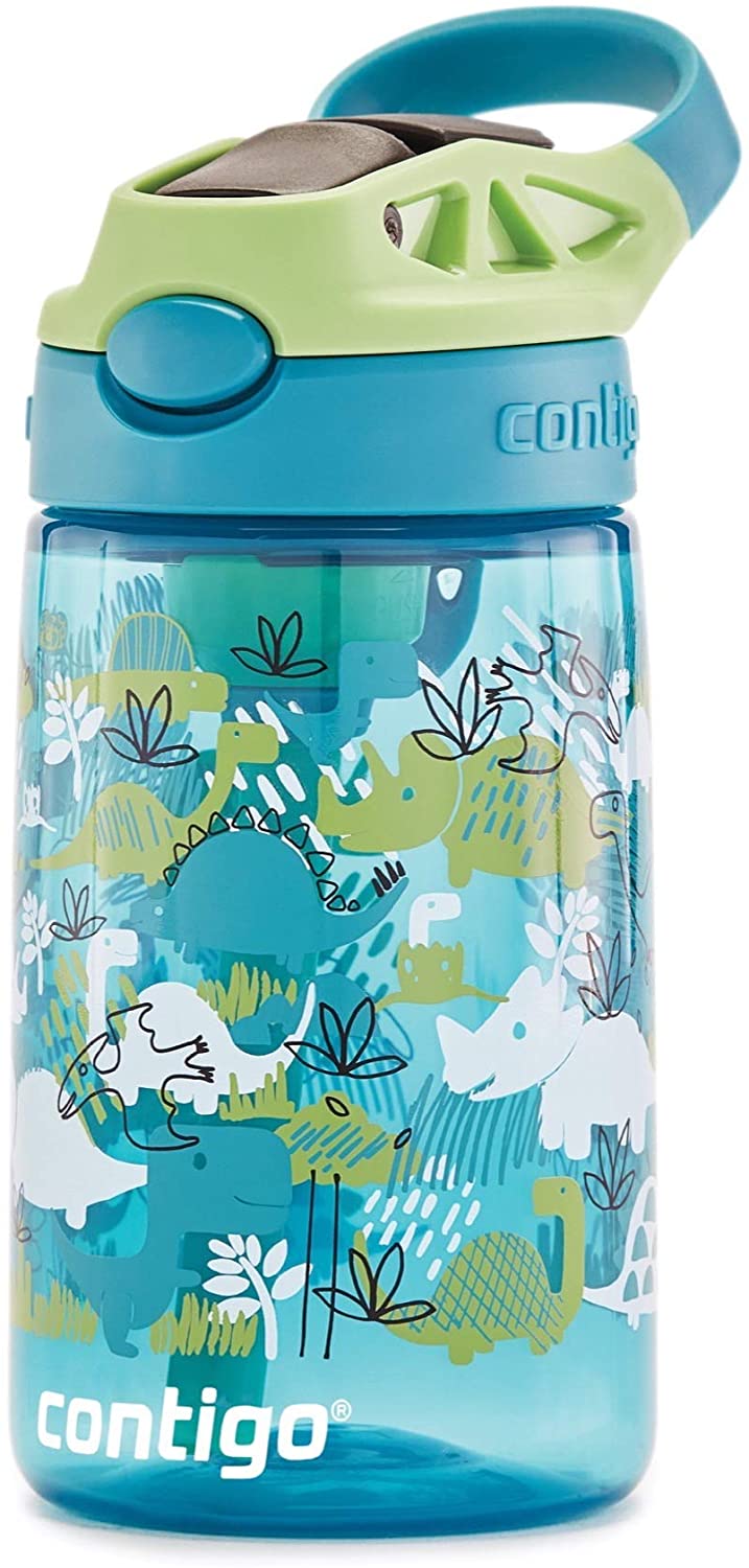 재설계된 AUTOSPOUT 빨대가 있는 Contigo Kids 물병, 14oz., Dino: Kitchen & Dining