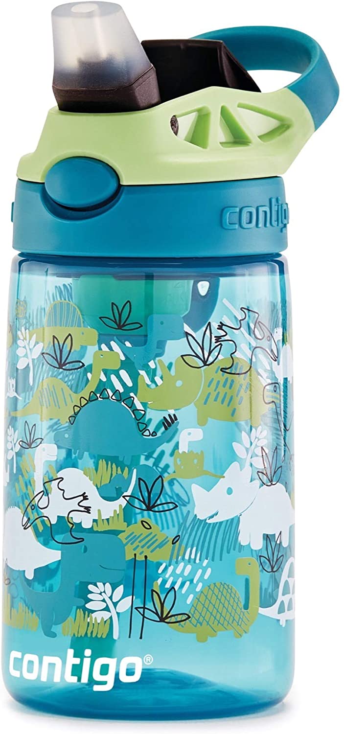 재설계된 AUTOSPOUT 빨대가 있는 Contigo Kids 물병, 14oz., Dino: Kitchen & Dining