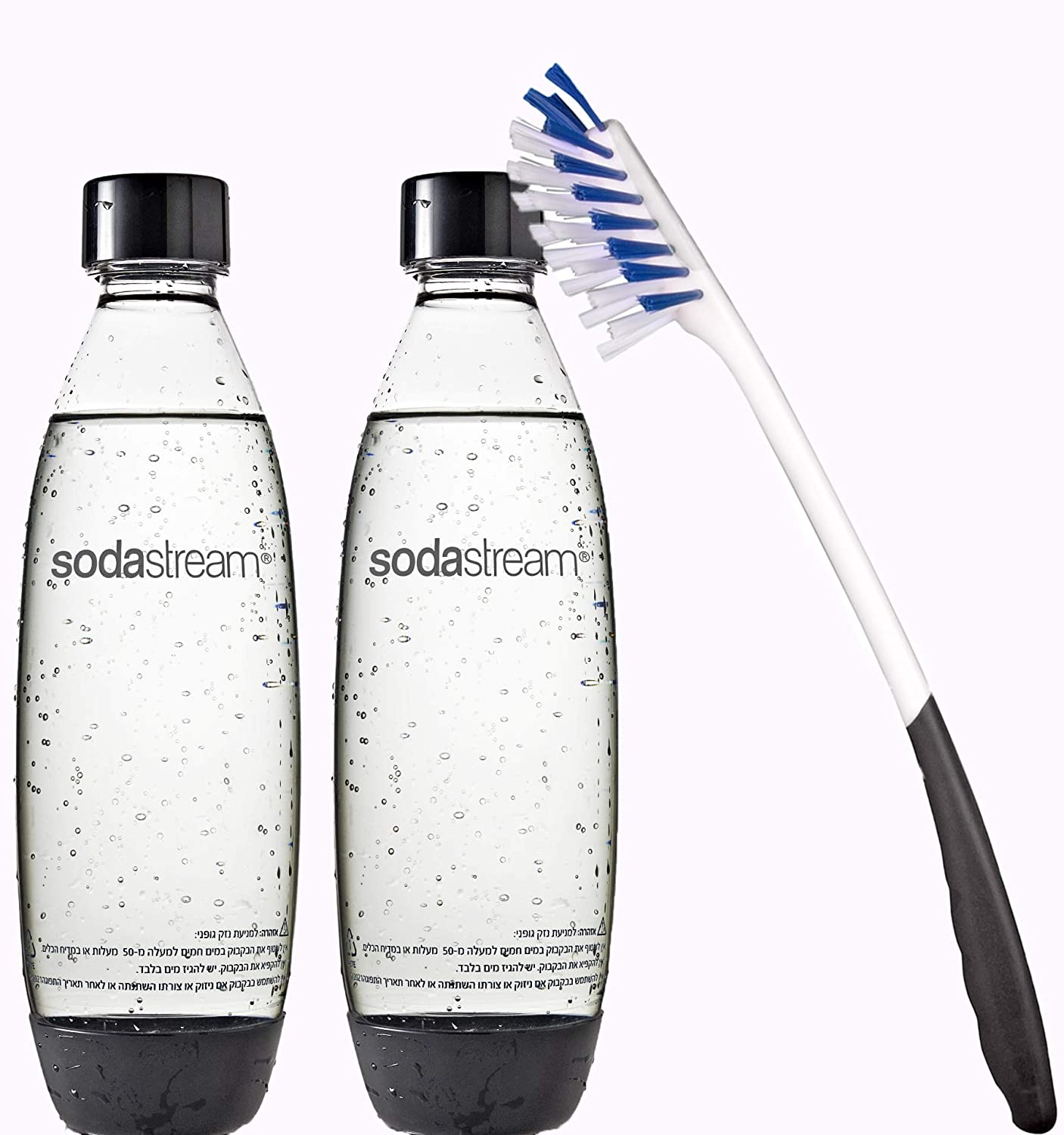 Sodastream 2팩 블랙 1리터 소다 스트림 병 1L 34oz. 긴 청소 브러시 ​​번들 | Fits Play Splash, Source, Power, Spirit, Fizzi Makers: Kitchen & Dining