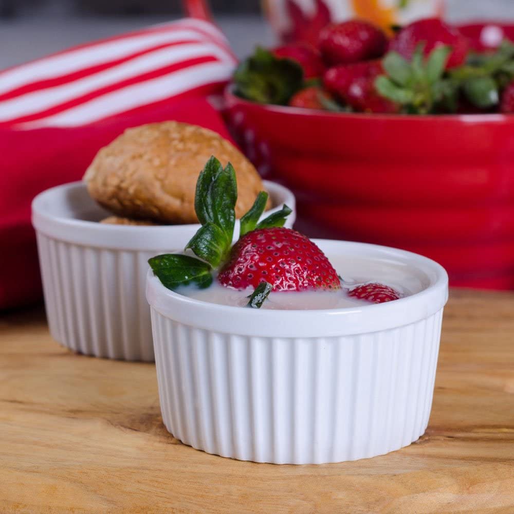 Porcelain Ramekins, SZUAH Ramekin Set of 8, 6oz (3.5 INCH) for Baking, Creme Brulee, Souffle, Appetizer, Custard, Pudding, Dipping Bowl.