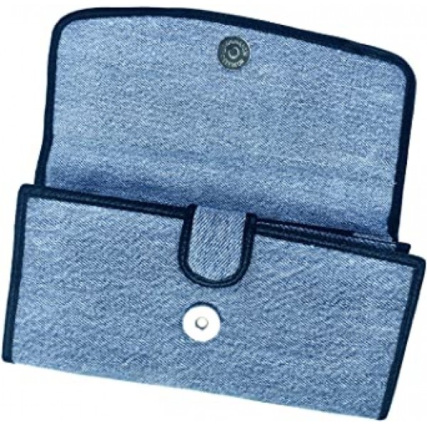 Bijoux De Ja Women Blue Denim Money Flap Roomy Wallet Wristlet Purse Clutch BMW014