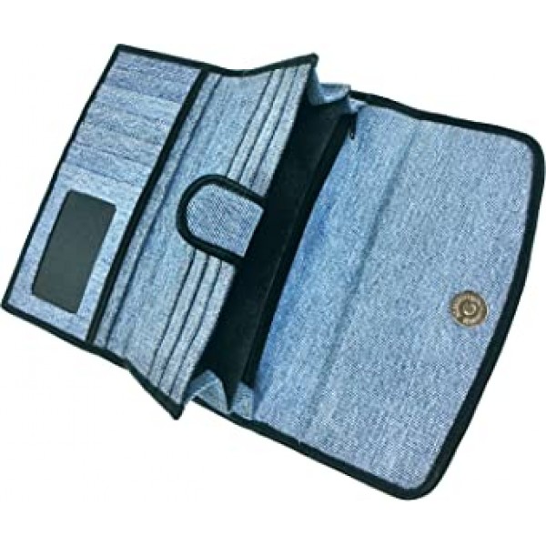 Bijoux De Ja Women Blue Denim Money Flap Roomy Wallet Wristlet Purse Clutch BMW014