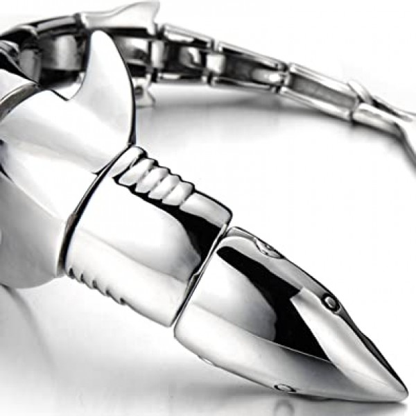 COOLSTEELANDBEYOND Mens Stainless Steel Large Shark Bangle Bracelet Silver Color Polished