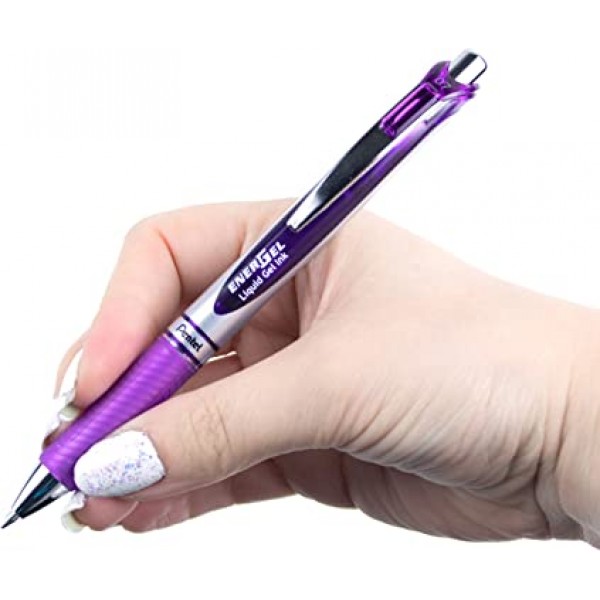 Pentel Energel XM 수납식 젤 펜, 팁 0.7mm, 선 너비 0.35mm - 보라색, 12개들이 팩