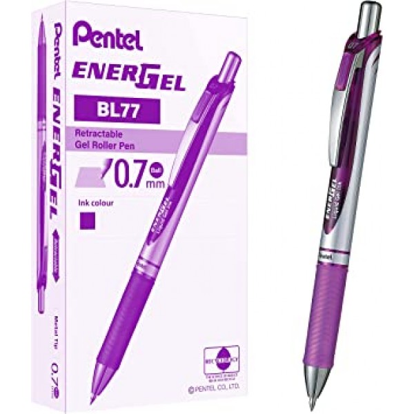 Pentel Energel XM 수납식 젤 펜, 팁 0.7mm, 선 너비 0.35mm - 보라색, 12개들이 팩