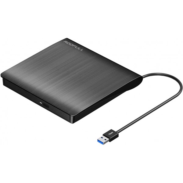 ROOFULL 외부 CD DVD/-RW 드라이브 USB 3.0 Protable USB DVD/CD ROM 버너 광학 드라이브 플레이어 리더 라이터 Windows 11/10/8/7 노트북 데스크탑 컴퓨터, Mac MacBook Pro/Air, iMac, 블랙(업데이트됨)