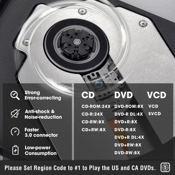 ROOFULL 외부 CD DVD/-RW 드라이브 USB 3.0 Protable USB DVD/CD ROM 버너 광학 드라이브 플레이어 리더 라이터 Windows 11/10/8/7 노트북 데스크탑 컴퓨터, Mac MacBook Pro/Air, iMac, 블랙(업데이트됨)