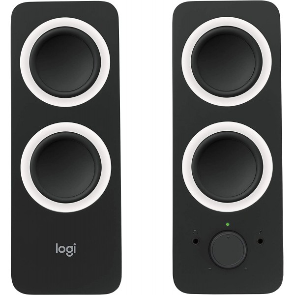 Logitech Z200 PC 스피커, 스테레오 사운드, 10W 피크 전력, 2 x 3.5mm 입력, 헤드폰 잭, 베이스 조절 가능, 볼륨 컨트롤, PC/TV/스마트폰/태블릿 - 블랙