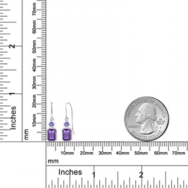 보석 스톤 킹 2.24 Ct 에메랄드 컷 퍼플 자수정 블루 탄자나이트 925 스털링 실버 귀걸이