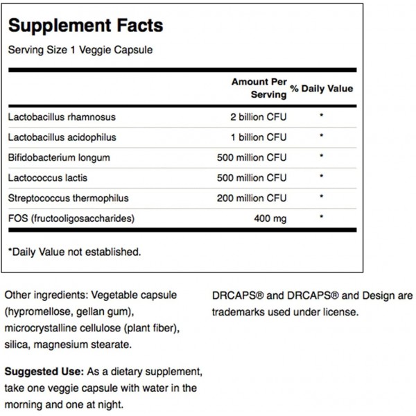 Swanson Probiotic Complex 42억 CFU 5-스트레인 소화기 건강 지방 대사 포만감 프리바이오틱 FOS ​​복합 보충제 120 식물성 DRcaps