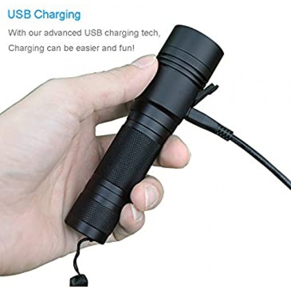 TATTU U1 UV 손전등 충전식 395nm 블랙 라이트 토치 블랙 라이트 5W 마이크로 USB 충전 케이블이있는 자외선 LED 램프