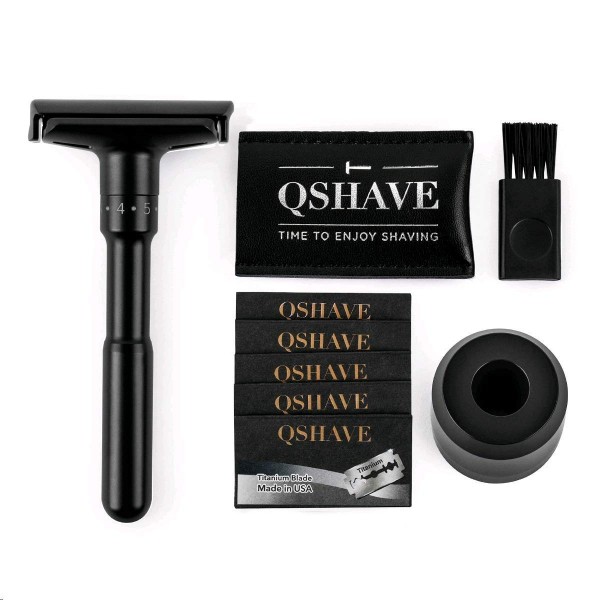 QSHAVE 조절식 양면 안전 면도기 면도기 디럭스 세트(스탠드 포함)