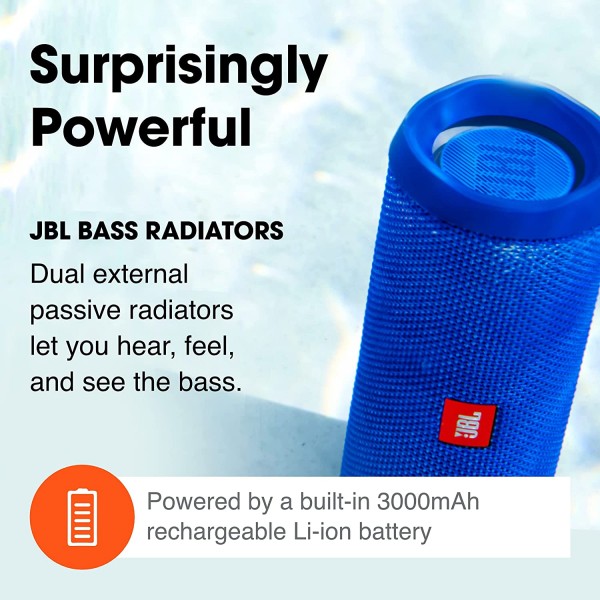 JBL Flip 4, 블랙 - 방수, 휴대용 & 내구성이 뛰어난 Bluetooth 스피커 - 최대 12시간의 무선 스트리밍 - 소음 제거 스피커폰, 음성 지원 & 제이비엘 커넥트