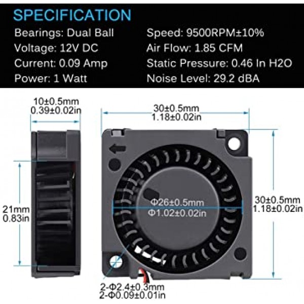 Gdstime 30mm x 30mm x 10mm 12V 미니 브러시리스 냉각 송풍기 팬 듀얼 볼 베어링