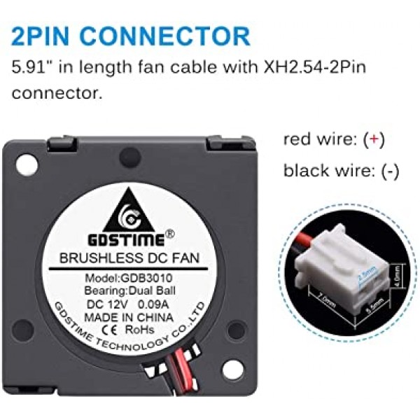 Gdstime 30mm x 30mm x 10mm 12V 미니 브러시리스 냉각 송풍기 팬 듀얼 볼 베어링