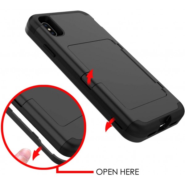 iPhone Xs Max 지갑 케이스 - WeLoveCase Defender 지갑 카드 홀더 커버, 히든 백 미러 포함 헤비 듀티 보호 3층 충격 방지 아머 iPhone Xs Max용 전체 보호 케이스 - 블랙