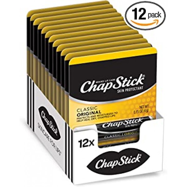 ChapStick Classic(일반 맛) 스킨 프로텍턴트 립밤 튜브, 0.15온스(12팩)