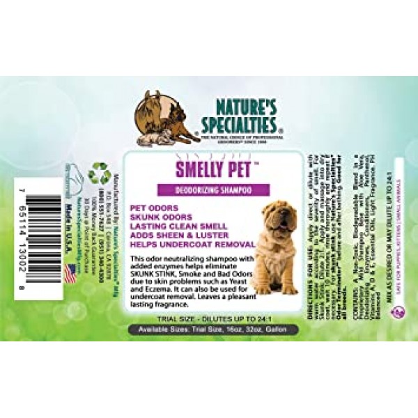 Nature\'s Specialties 애완동물용 탈취 개 샴푸, 컨센트레이트 24:1, Made in USA, 스멜리 펫, 16oz