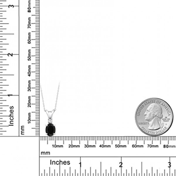 보석 스톤 킹 925 스털링 실버 블랙 오닉스 및 화이트 생성 사파이어 펜던트 목걸이 여성용(2.25 Cttw, 타원형, 18인치 실버 체인)