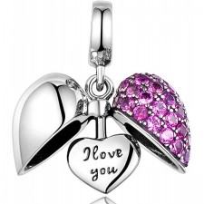 Lovans 925 Sterling Silver Charm I Love You Heart Crystal Bead for DIY Pandora Bracelet