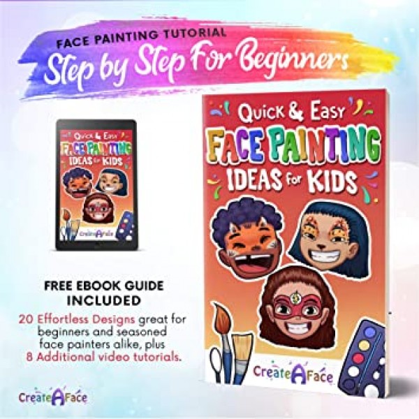 어린이용 페이스 페인팅 - 생생한 페이스 페인팅 색상, 스텐실 & 2 Brushes - Body Paint Face Paint Kids - Facepaint Kit Tutorials & E Book - 재미있고 사용하기 쉬운 & 저자 극성. 유아 청소년 및 성인