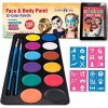 어린이용 페이스 페인팅 - 생생한 페이스 페인팅 색상, 스텐실 &amp; 2 Brushes - Body Paint Face Paint Kids - Facepaint Kit Tutorials &amp; E Book - 재미있고 사용하기 쉬운 &amp; 저자 극성. 유아 청소년 및 성인