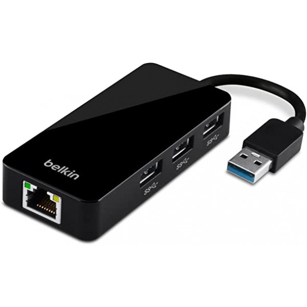 Belkin USB-IF 인증 USB 3.0 3포트 허브(기가비트 이더넷 어댑터 포함), B2B128TT