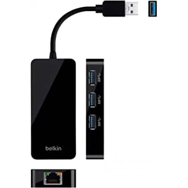 Belkin USB-IF 인증 USB 3.0 3포트 허브(기가비트 이더넷 어댑터 포함), B2B128TT