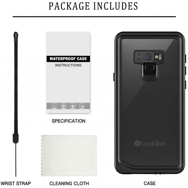 Lanhiem Galaxy Note 9 케이스, 화면 보호기가 내장된 IP68 방수 방진 충격 방지 케이스, Samsung Galaxy Note 9(블랙/그레이)용 전신 밀폐 수중 보호 투명 커버