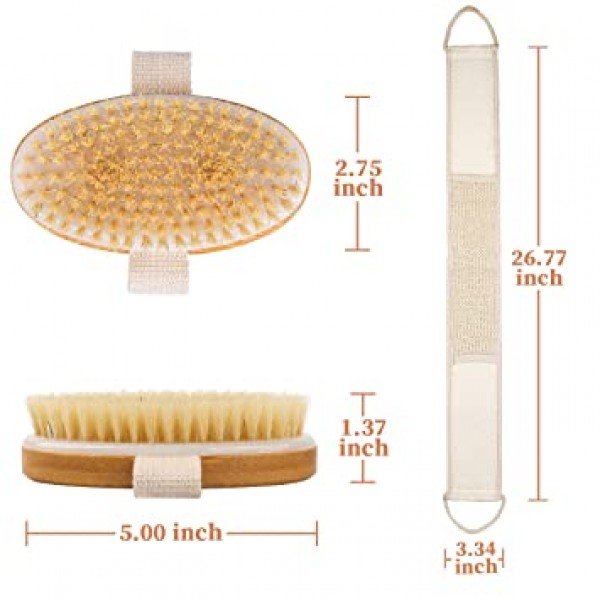 목욕 바디 드라이 브러쉬 샤워 등 스크러버 - 100% 천연 멧돼지 강모 스크럽 브러쉬 및 면 린넨 건성 피부를 위한 각질 제거 바디 스크러버 - 딥 클린 셀룰라이트 트리트먼트 순환 증가
