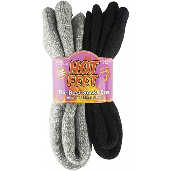 Hot Feet Women\'s 2 Pack Warm Cozy Thermal Socks - 추운 겨울 날씨를 위한 두꺼운 절연 크루, 신발 사이즈 4-10