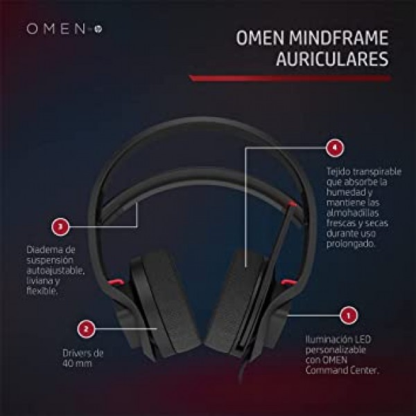 세계 최초의 FrostCap 능동 냉각 기술이 적용된 HP Mindframe PC 게임용 헤드셋의 OMEN(검정색)