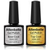 Allenbelle 젤 네일 폴리아 세트-2 pcs No Wipe Gel Top Coat And Base Coat Set-Soak Off LED Clear Gel Base Top 젤 광택 광택 마감 네일 아트 매니큐어 살롱 DIY 집에서