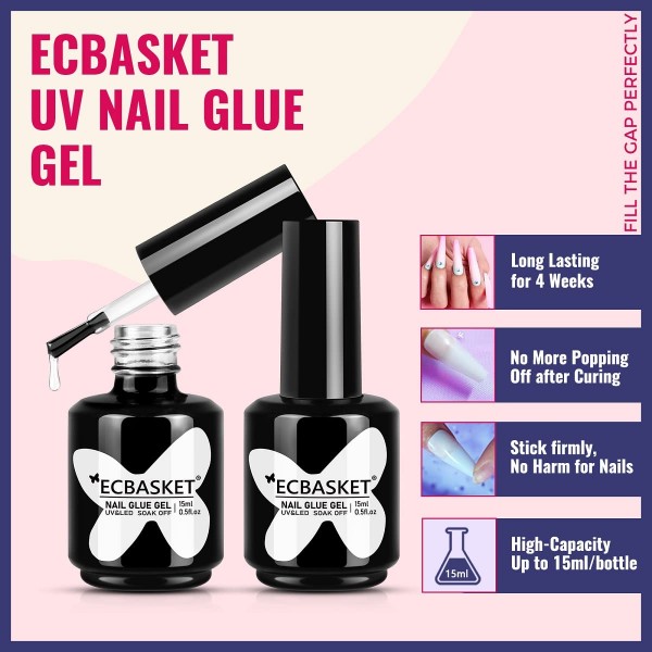 네일 글루 젤 x 네일 팁 키트 - ECBASKET 젤 글루 x 네일 팁 키트 15ML 4 in 1 네일 글루 젤 500Pcs 관 투명 네일 팁 휴대용 네일 램프 네일 커터 네일 파일 DIY 네일 아트