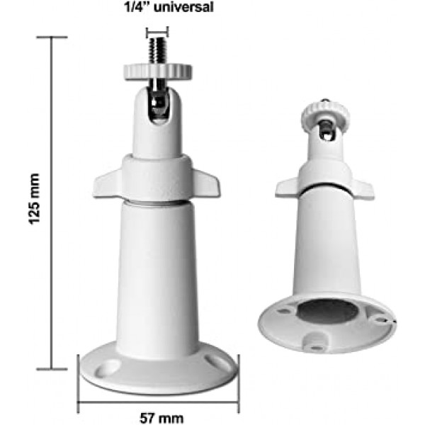 보안 카메라 월 마운트 브래킷(1/4\'\') 조정 가능한 실내/실외 마운트 Arlo, WYZE, Amcrest, TENVIS, Fleeemi, Wansview, CCTV 카메라 및 기타 호환 모델(2팩/화이트)과 호환 가능