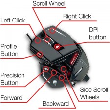 매드캣츠 The Authentic R.A.T. 8개의 완전히 조정 가능한 유선 게임용 마우스 - 16000 DPI 광학 센서 - 11개의 프로그래밍 가능한 버튼 및 RGB 조명 - 블랙